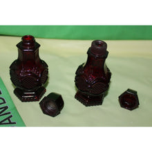 Load image into Gallery viewer, Ruby Red Glass Avon Cape Cod Charisma Cologne Empty Bottle Salt Pepper Shaker
