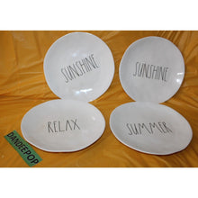 Load image into Gallery viewer, 4 Piece Rae Dunn Melamine Magenta Sunshine Relax Summer 10&quot; White Dinner Plates
