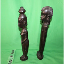 Load image into Gallery viewer, Vintage Pair Of Hand Carved Ebony Ironwood African Warrior Figures 14" Tall
