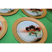 Load image into Gallery viewer, Vintage Japan Early 1900 Hand Painted Lusterware 6 Piece Landscape Plates Cups
