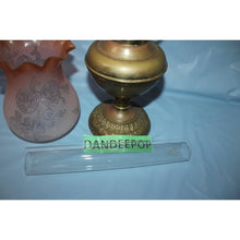 Load image into Gallery viewer, Antique Estate Kerosene Oil Lamp Three Feathers Germany Chimney Pink Globe Brass
