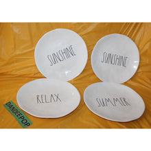 Load image into Gallery viewer, 4 Piece Rae Dunn Melamine Magenta Sunshine Relax Summer 10&quot; White Dinner Plates
