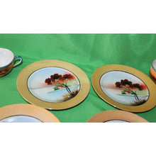 Load image into Gallery viewer, Vintage Japan Early 1900 Hand Painted Lusterware 6 Piece Landscape Plates Cups
