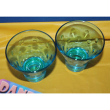 Load image into Gallery viewer, Hazel Atlas Pair Of Blue Green Aqua Dot Pattern Vintage Retro Whiskey Glasses
