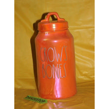 Load image into Gallery viewer, Rae Dunn Crow's Bones Orange Luster Finish Ceramic Canister Halloween Decor

