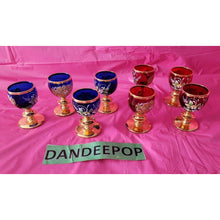 Load image into Gallery viewer, 8 Piece Blue Red Gold Enamel Floral Embellished Brandy Snifters Cordial Glasses
