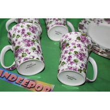 Load image into Gallery viewer, 8 Piece Violets Purple Floral Grace&#39;s Teaware 4 Mugs 4 Plates Tea Coffee Serving

