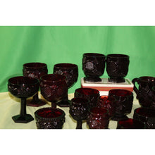 Load image into Gallery viewer, 17 Piece Ruby Red Avon Cape Cod Goblets glassware Cordial Tumbler Sugar And Mugs
