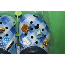 Load image into Gallery viewer, Bath &amp; Body Works Gingham Crocs Collab Sandals Clog Footwear W/ 8 Jibbitz W7 M5
