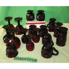 Load image into Gallery viewer, 17 Piece Ruby Red Avon Cape Cod Goblets glassware Cordial Tumbler Sugar And Mugs
