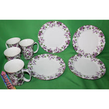 Load image into Gallery viewer, 8 Piece Violets Purple Floral Grace&#39;s Teaware 4 Mugs 4 Plates Tea Coffee Serving
