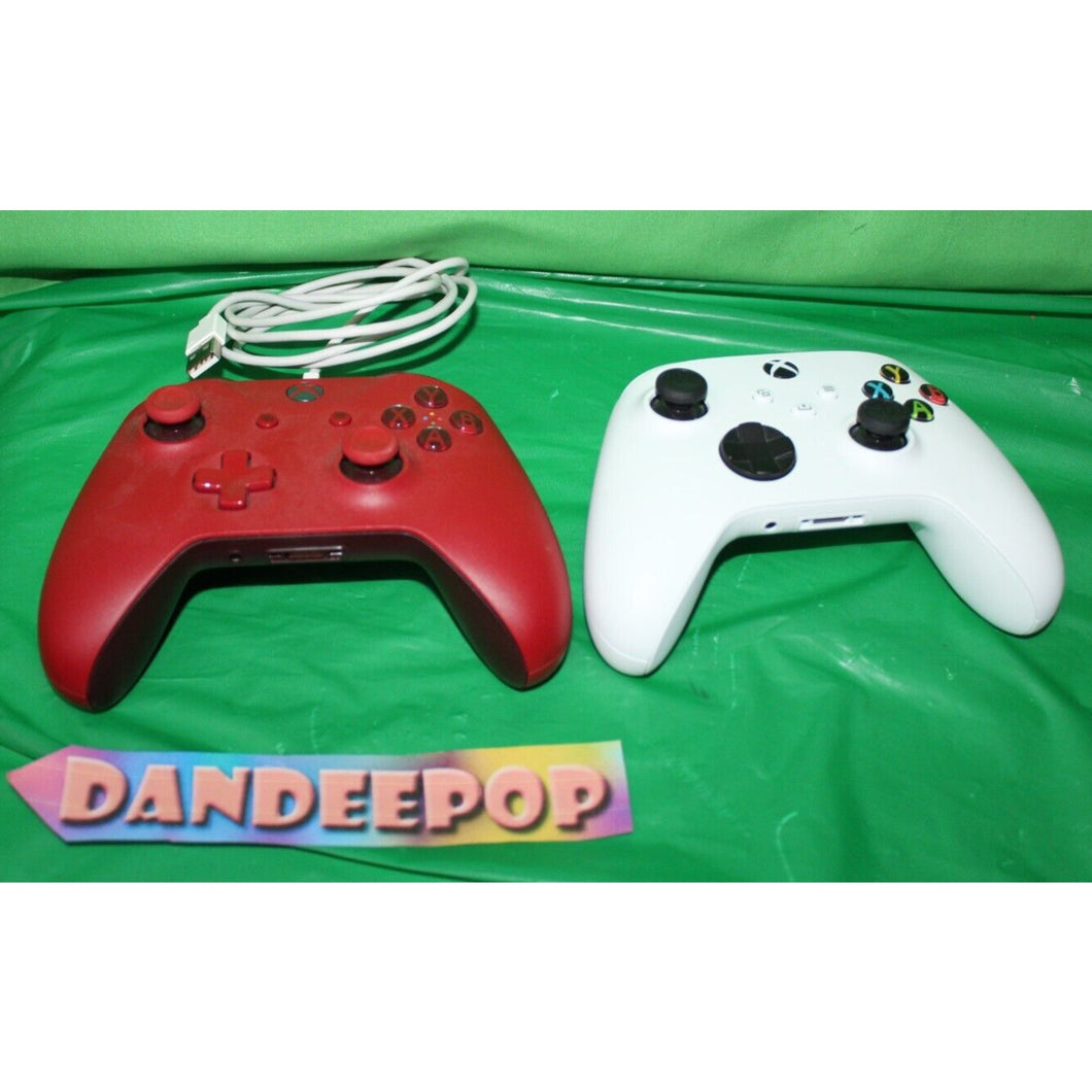 2 Microsoft Video Game Controllers Red 1708 And White 1914