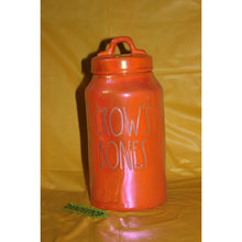 Load image into Gallery viewer, Rae Dunn Crow's Bones Orange Luster Finish Ceramic Canister Halloween Decor
