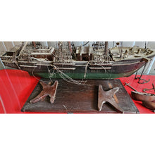 Load image into Gallery viewer, Antique 19th Century Wooden Sailing Vessel Ship Hand Carved With 3 Mast 41 x 32
