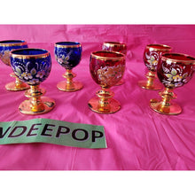 Load image into Gallery viewer, 8 Piece Blue Red Gold Enamel Floral Embellished Brandy Snifters Cordial Glasses
