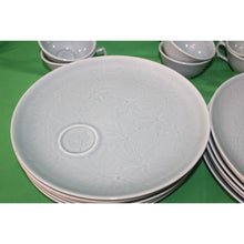 Load image into Gallery viewer, 24 Piece Blue Gray Wood Song Harkerware Dinner Snack Plates Cups Maple Leaf Set
