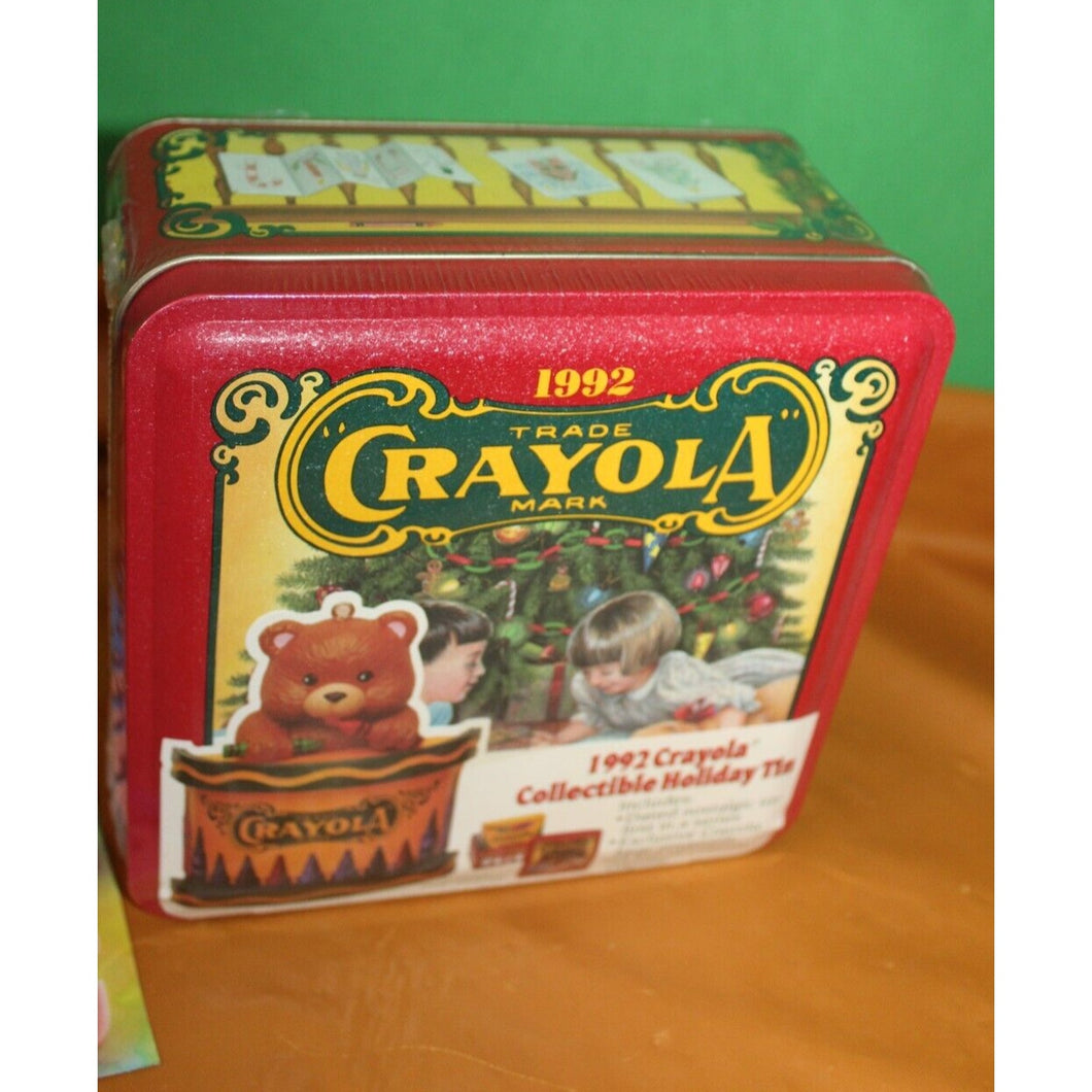 1992 Crayola Collectible Holiday Tin With 64 Box Crayons And Christmas Ornament