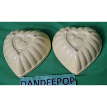 Load image into Gallery viewer, 2 Vintage Yellow Ceramic Heart Baking Dishes With Embossed Bird On Back Design
