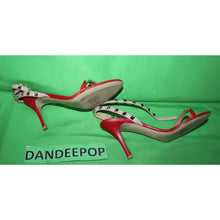 Load image into Gallery viewer, Valentino Garavani Gold Rockstud Red Calfskin Leather Sandal Heels Size 37
