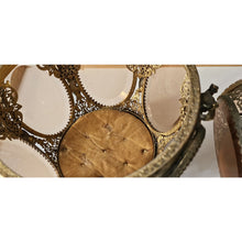 Load image into Gallery viewer, Antique Pair Of Brass Cherub With Amber Beveled Glass Hinged Jewelry Casket
