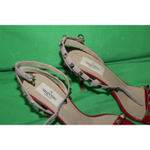 Load image into Gallery viewer, Valentino Garavani Gold Rockstud Red Calfskin Leather Sandal Heels Size 37
