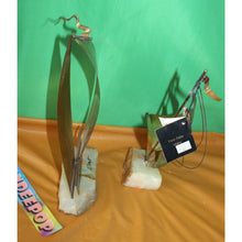 Load image into Gallery viewer, Vintage Pair Brass Metal Steel Onyx Sailboat Sculptures DeMott And Mario Jason
