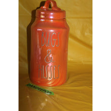 Load image into Gallery viewer, Rae Dunn Bugs &amp; Hisses Orange Luster Finish Ceramic Canister Halloween Decor
