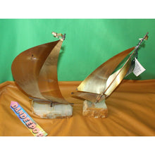 Load image into Gallery viewer, Vintage Pair Brass Metal Steel Onyx Sailboat Sculptures DeMott And Mario Jason
