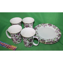 Load image into Gallery viewer, 8 Piece Violets Purple Floral Grace&#39;s Teaware 4 Mugs 4 Plates Tea Coffee Serving
