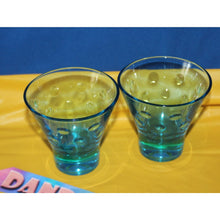 Load image into Gallery viewer, Hazel Atlas Pair Of Blue Green Aqua Dot Pattern Vintage Retro Whiskey Glasses
