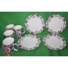Load image into Gallery viewer, 8 Piece Violets Purple Floral Grace&#39;s Teaware 4 Mugs 4 Plates Tea Coffee Serving
