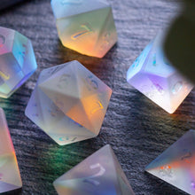 Load image into Gallery viewer, Gemstone Raised Dichroic Glass DND Dice Set
