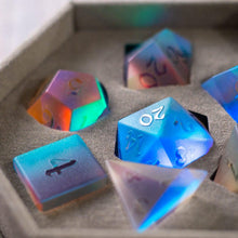 Load image into Gallery viewer, Gemstone Raised Dichroic Glass DND Dice Set
