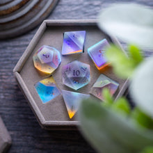 Load image into Gallery viewer, Gemstone Raised Dichroic Glass DND Dice Set
