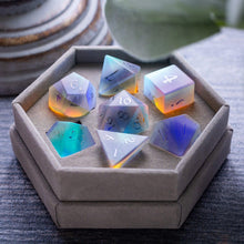 Load image into Gallery viewer, Gemstone Raised Dichroic Glass DND Dice Set
