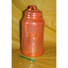 Load image into Gallery viewer, Rae Dunn Bugs &amp; Hisses Orange Luster Finish Ceramic Canister Halloween Decor
