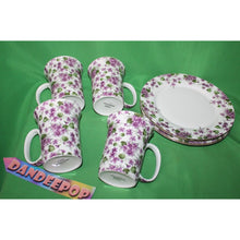 Load image into Gallery viewer, 8 Piece Violets Purple Floral Grace&#39;s Teaware 4 Mugs 4 Plates Tea Coffee Serving
