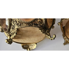 Load image into Gallery viewer, Antique Pair Of Brass Cherub With Amber Beveled Glass Hinged Jewelry Casket

