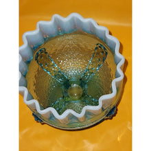 Load image into Gallery viewer, Vintage Northwood Button Panel Blue Opalescent Crimped Top Glass Candy Dish
