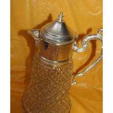 Load image into Gallery viewer, Antique WA Italy Diamond Cut Crystal Silver Plate Pitcher Decanter Carafe

