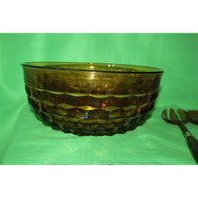 Load image into Gallery viewer, Whitehall Colony Gold Amber Glass Diamond Pattern 3 Piece Salad Set K6217
