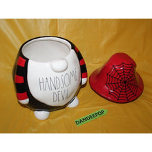 Load image into Gallery viewer, Rae Dunn Handsome Devil Gnome Seal Tight Ceramic Canister Halloween Spider Web
