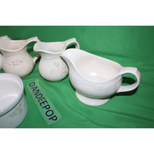 Load image into Gallery viewer, 5 Piece Pfaltzgraff Tea Rose Pitcher, Wyndham Butter Tub Medley Buff Gravy Boat
