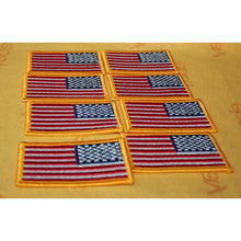 Load image into Gallery viewer, 8 Piece Embroidered USA United States Reverse Flag Sew On Patch Gold Border 3.5"
