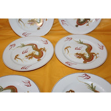 Load image into Gallery viewer, 6 Piece Antique Japanese Dragon Meikei China Painted Plates With Gold Trim

