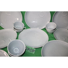 Load image into Gallery viewer, 24 Piece Blue Gray Wood Song Harkerware Dinner Snack Plates Cups Maple Leaf Set
