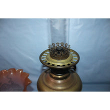 Load image into Gallery viewer, Antique Estate Kerosene Oil Lamp Three Feathers Germany Chimney Pink Globe Brass
