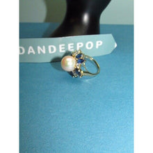 Load image into Gallery viewer, Pearl With Blue Gem Stone CZ 925 Gold Ring Size 8.5 Fashion Jewelry

