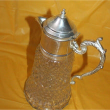 Load image into Gallery viewer, Antique WA Italy Diamond Cut Crystal Silver Plate Pitcher Decanter Carafe
