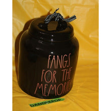 Load image into Gallery viewer, Rae Dunn Fangs For The Memories Black Ceramic Storage Canister Artisan Halloween

